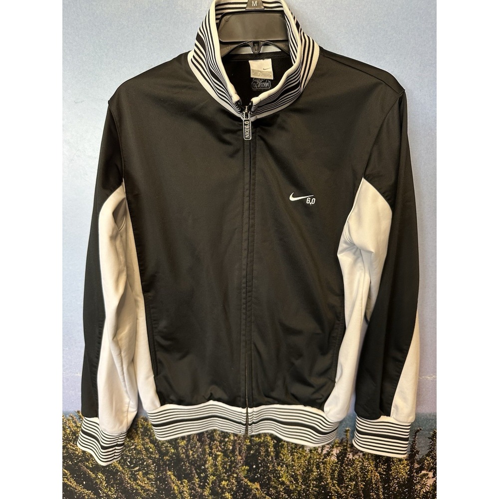 Vtg Nike 6.0 Women's Full-Zip Track Jacket Small Black White Stripes